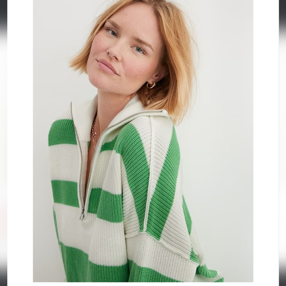 Aerie Beyond Quarter Zip Pullover Rugby Cotton Sweater - Picture 3 of 3